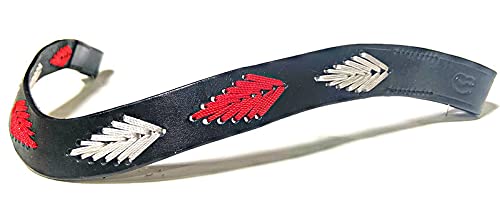 Equipride Argentinien Polo Stirnband für Zaumzeug bestickt Gaucho Blatt rot/weiß (schwarzes Leder, Cob (38,1 cm) von Equipride