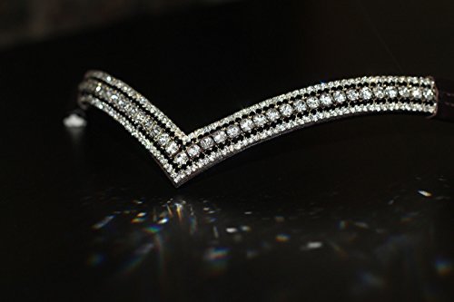 Equipride Schönes Stirnband in V-Form mit glitzernden Kristallen für Dressurzaumzeug, Black Leather, Cob ( 15" ) von Equipride