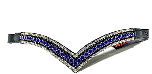 Equipride Schönes V-Form Bling Kristall Stirnband Sparkly 5 Reihen blau/schwarz/klar (braunes Leder, Cob (38,1 cm) von Equipride