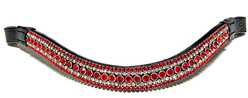 Equipride Stirnband mit glitzernden Kristallen, geschwungene Form, Rot/Transparent, Schwarzes Leder, Cob (15") von Equipride