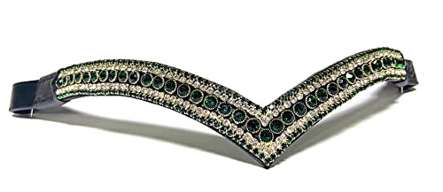Equipride Stirnriemen für Zaumzeug, V-förmig, glitzernd, 5 Reihen, kristallgrün/transparent, Cob (38,1 cm), Bkack Leder von Equipride