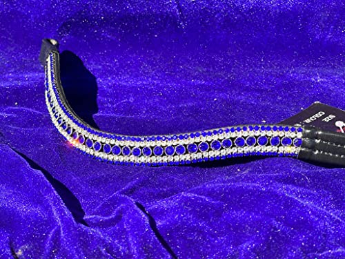 Pferde-Stirnband von Equipride - Schön, funkelnd, mit Strass-Steinen, Kurvenform, Farbe: Königsblau, Black Leather, Cob ( 15" ) von Equipride