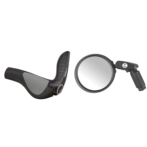 Ergon - GP4 Ergonomische Lock-on Fahrradgriffe mit Bar-End Unterstützung | Large | Schwarz/Grau & M-Wave Spy Space In 3D Fahrradspiegel, Entspiegeltes Und Schlagfestes Echtglas, schwarz von Ergon