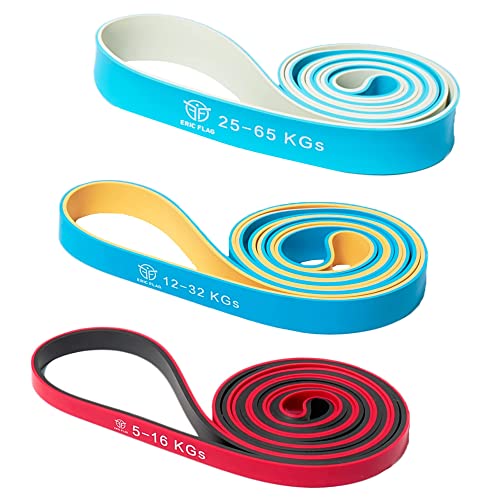 Eric Flag Resistance Bands, 3 Fitnessbänder für Sport, Gym, Kraftraining und Pilates, Widerstandsbänder 100% Naturlatex, Hochwertige Gymnastikband für Klimmzüge, Liegestütze, Home Gym, Sportgeräte von Eric Flag