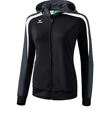 ERIMA Damen Jacke Liga 2.0 Trainingsjacke mit Kapuze, schwarz/weiß/dunkelgrau, 40, 1071854 von Erima