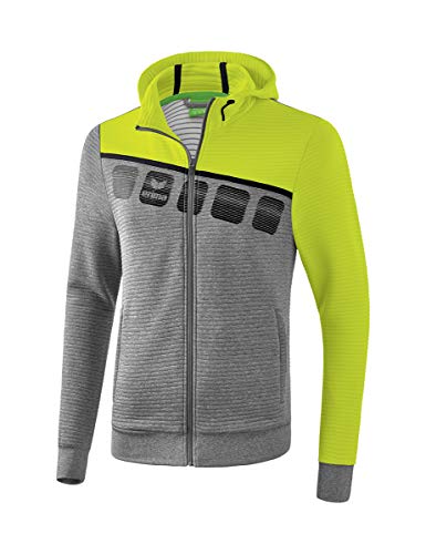 Erima Herren 5-C Trainingsjacke mit Kapuze, grau melange/lime pop/schwarz, M von Erima