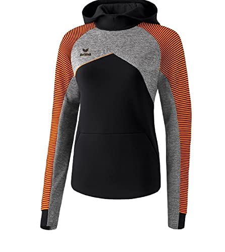 ERIMA Damen Sweatshirt Premium One 2.0 Kapuzensweat, schwarz/grau melange/neon orange, 34, 1071823 von Erima