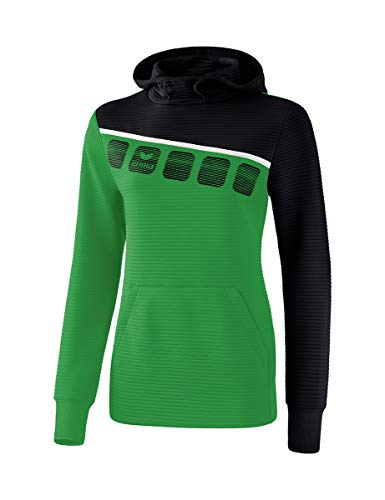 Erima Damen 5-C Kapuzensweat, smaragd/schwarz/weiß, 40 von Erima