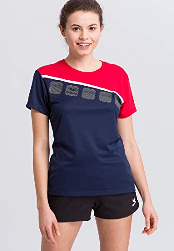 Erima Damen 5-C T-Shirt, new navy/rot/weiß, 34 von Erima