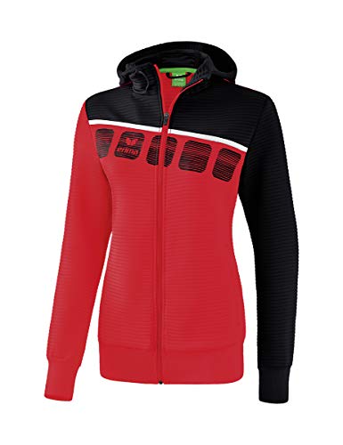 Erima Damen 5-c Trainingsjacke mit Kapuze, Rot/Schwarz/Weiß, 34 EU von Erima