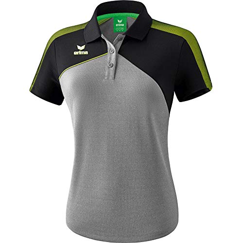 ERIMA Damen Poloshirt Premium One 2.0 Poloshirt, grau melange/schwarz/lime pop, 44, 1111814 von Erima