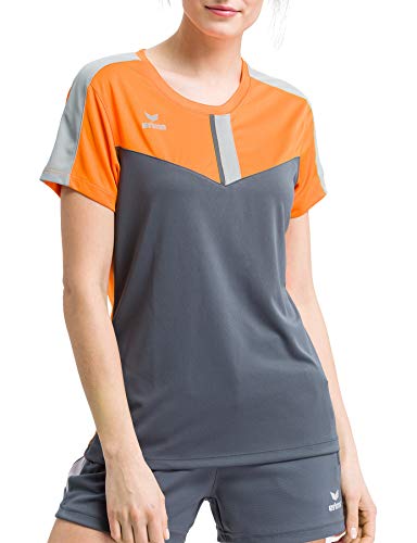 Erima Damen Squad Funktions T-Shirt, New Orange/Slate Grey/Monument Grey, 34 von Erima