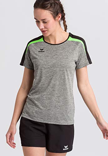 ERIMA Damen T-shirt T-Shirt, grau melange/schwarz/green gecko, 34, 1081837 von Erima