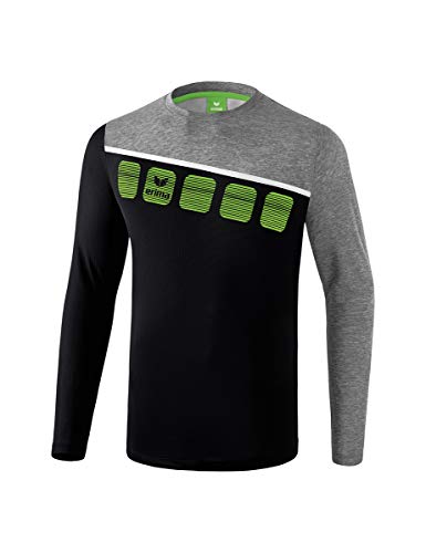 Erima Herren 5-C Longsleeve, schwarz/grau melange/weiß, M von Erima