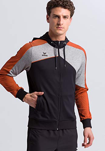 ERIMA Herren Jacke Premium One 2.0 Trainingsjacke mit Kapuze, schwarz/grau melange/neon orange, XXXL, 1071807 von Erima