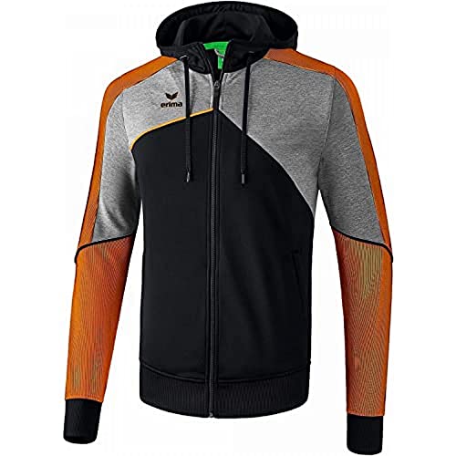 ERIMA Kinder Jacke Premium One 2.0 Trainingsjacke mit Kapuze, schwarz/grau melange/neon orange, 164, 1071807 von Erima