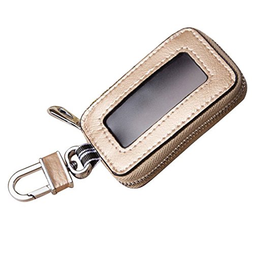 Esdrem Unisex Autoschlüsseltasche aus Echtleder mit Reißverschluss, Tasche mit transparentem Fenster gold gold von Esdrem
