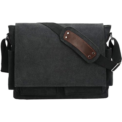 Eshow Herren Messenger Bag aus Canvas Schultertasche Umhängetasche für 14 Zoll Laptop vintage zum Arbeit Freizeit von Eshow