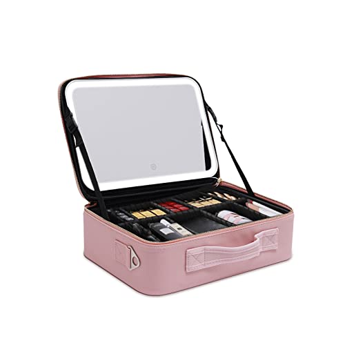 Portable Reise Make Up Tasche mit LED Spiegel wasserdichte Multifunktion Make-up Train Case Aufbewahrung Kosmetische Box,Rosa von Esyogen