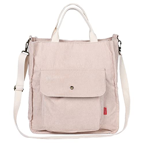 Etercycle Umhängetasche Damen, Groß Cord Tragetasche Lässige Handtasche Einkaufstasche Mode Schultertasche mit Reißverschluss und Tasche, Crossbody Tasche für Alltag, Büro, Schulausflug und Einkauf von Etercycle