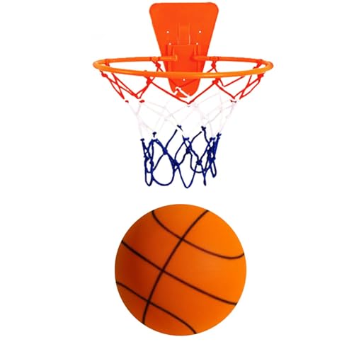 Eteslot Silent Basketball, lautloser Basketball, Mute Ball Basketball, Soft Basketball Indoor Mute Soft Foam Ball, Leichter Silent Basketball Für Heimspiele (mit Korb) von Eteslot
