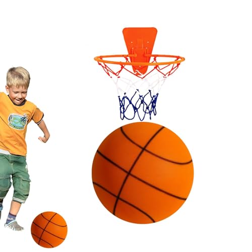 Silent Basketball, lautloser Basketball, Mute Ball Basketball, Soft Basketball Indoor Mute Soft Foam Ball, Leichter Silent Basketball Für Heimspiele (mit Korb) von Eteslot