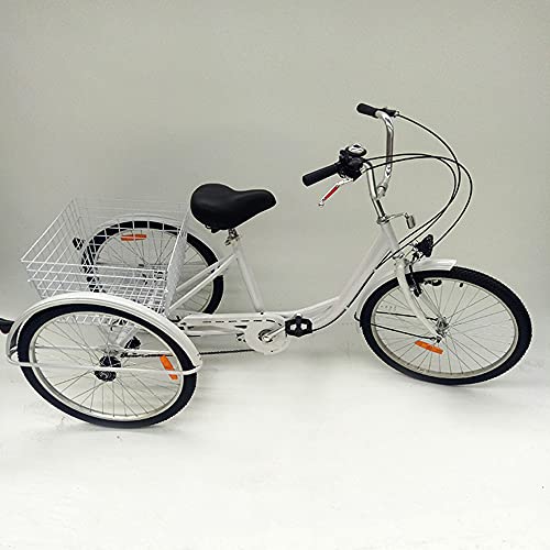 Ethedeal 24" Dreirad für Erwachsene mit Einkaufskorb, 6 Geschwindigkeit 3 Rad Fahrrad Senioren Dreirad Cruise Bike, Comfort Fahrrad für Outdoor Sports Shopping (Weiß) von Ethedeal