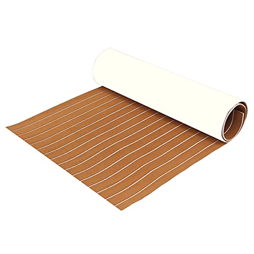 Decking Bodenmatte für Boote Rutschfest Teakholz, EVA Deck Teppich Selbstklebend Gute Schalldämmung, Yacht Marine Verandas Teppich Braune 240cmx90cm von Ethedeal