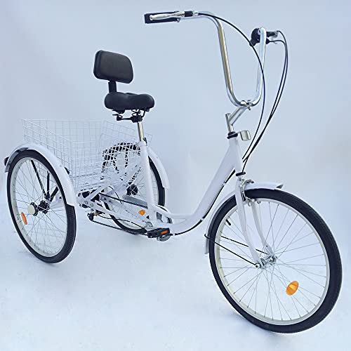 Ethedeal Dreirad Fahrrad 24 Zoll 6 Gänge 3-Rad Fahrrad mit Einkaufskorb, Trike Bike Radfahren für Erwachsene und Senioren, für Reisen, Reiten und Einkaufen (Weiß) von Ethedeal
