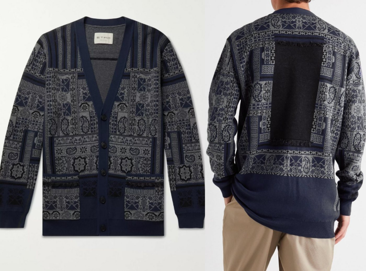 Etro Strickpullover ETRO Fringed Printed Wool Linen Silk Cardigan Jacket Strickjacke Pullo von Etro