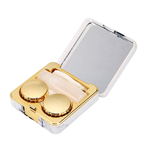Eujgoov Kontaktlinsenbehälter, Box, Halter, Behälter, Einweich-Aufbewahrungsset mit Flaschen-Pinzetten-Stick (Gold) von Eujgoov