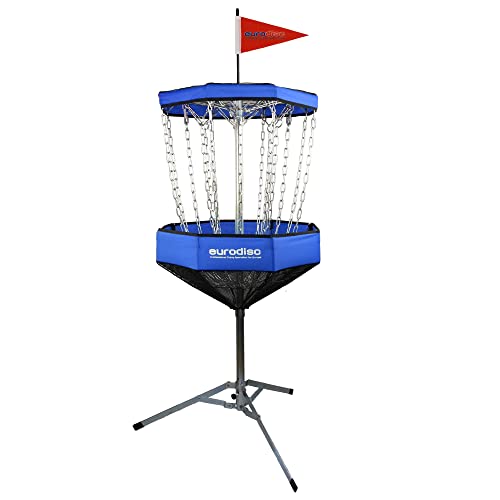 eurodisc Discgolf Korb CHAINWALKER Farbe: BLAU Disc Golf Target | Höhe: 140cm | Tragbar, mobil, leicht und zum Zusammenfalten | Inkl. Tragetasche | Gratis: 1x Putter von Eurodisc