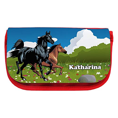 Kosmetiktasche mit Namen Katharina und Pferde-Motiv | Schminktasche | Viele Vornamen zur Auswahl von Eurofoto