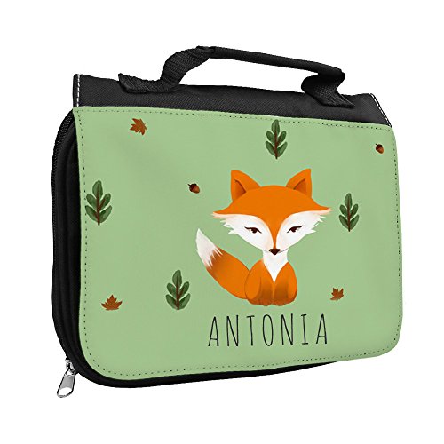 Kulturbeutel mit Namen Antonia und schönem Fuchs-Motiv für Mädchen | Kulturtasche mit Vornamen | Waschtasche für Kinder von Eurofoto
