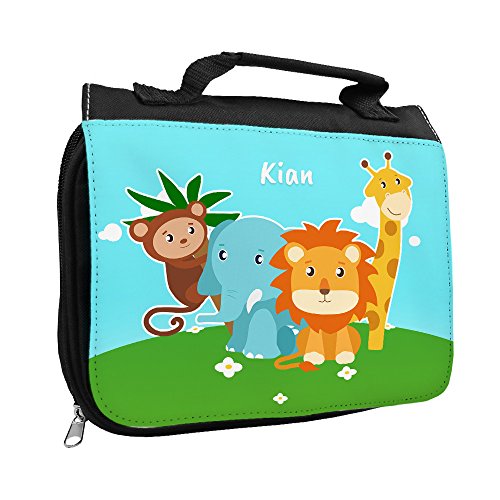 Kulturbeutel mit Namen Kian und Motiv mit Zoo-Tieren für Jungen | Kulturtasche mit Vornamen | Waschtasche für Kinder von Eurofoto