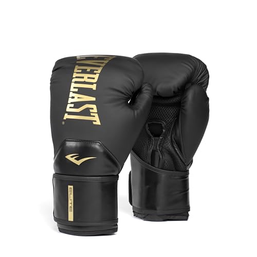 Everlast Elite 2 10oz Boxhandschuhe Gold/Schwarz, für Sandsack, Pratzen & Sparring, Klettverschluss, ergonomischer Griffsteg, Split-Schaum – Original Everlast von Everlast