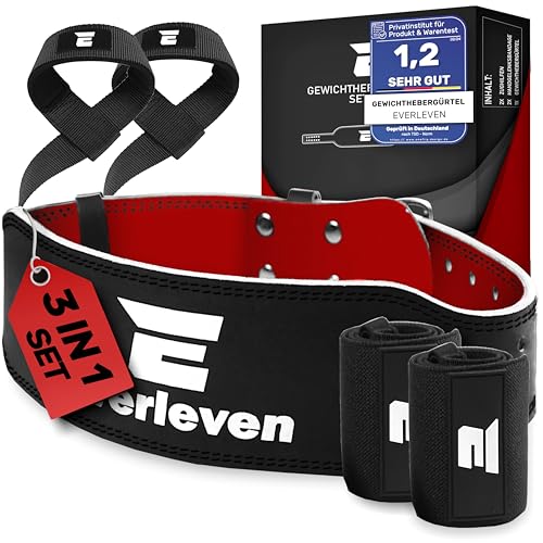 EVERLEVEN Leder Gewichthebergürtel-Set, Gewichthebergürtel für Herren und Damen, Weightlifting Belt, Fitness Gym Gürtel Set, Gewichtheben Bodybuilding Kraftsport Lifting Belt, Größe M/L von Everleven