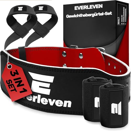 EVERLEVEN Leder Gewichthebergürtel-Set, Gewichthebergürtel für Herren und Damen, Weightlifting Belt, Fitness Gym Gürtel Set, Gewichtheben Bodybuilding Kraftsport Lifting Belt, Größe L/XL von Everleven