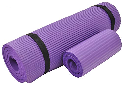 Everyday Essentials Yogamatte, 1,27 cm, extra dick, hohe Dichte, reißfest, mit Kniepolster und Tragegurt, Violett von Signature Fitness