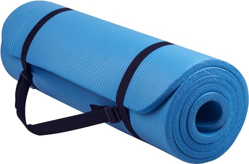 Everyday Essentials Yogamatte, 1,27 cm, extra dick, hohe Dichte, reißfest, mit Tragegurt, Unisex, AP6, blau von Signature Fitness