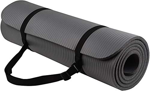 Everyday Essentials 1/2-Inch Extra Thick High Density Anti-Tear Exercise Yoga Mat with Carrying Strap, Gray von Signature Fitness