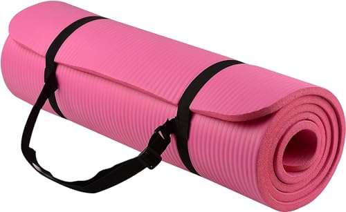 Everyday Essentials Yogamatte mit Tragegurt, extra dick, hohe Dichte, reißfest, 1,27 cm, Rosa von Signature Fitness