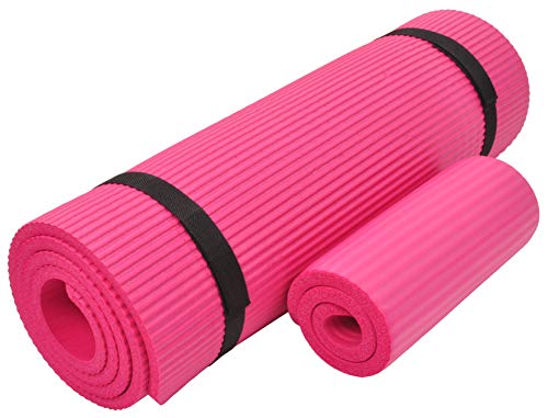 Everyday Essentials Yogamatte mit Kniepolster und Tragegurt, extra dick, reißfest, 1,3 cm, Unisex-Erwachsene, Plus, Rose von Signature Fitness