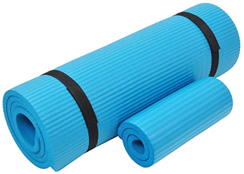 Everyday Essentials Yogamatte, 1,27 cm, extra dick, hohe Dichte, reißfest, mit Kniepolster und Tragegurt, Blau von Signature Fitness