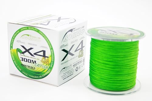 Angelschnur Shiro X4 Catfish Fluo Green Silk Welsschnur monofile Wels 300m Spule 0,40-0,80mm Top! (0,60mm/59,80kg) von Exar