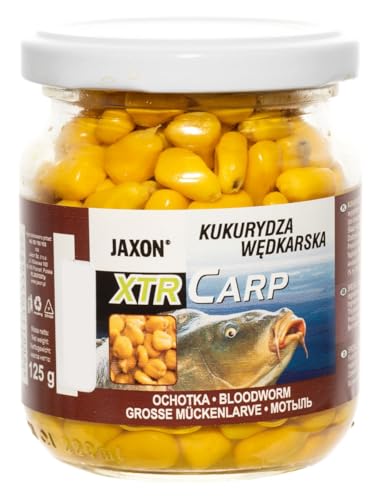 Exar Jaxon XTR Carp stark aromatisierter Mais in 12 Geschmacksrichtungen im Krug 125g Karpfenangeln Karpfenfischen Grundfutter (große Mückenlarve FX-CB08) von Exar