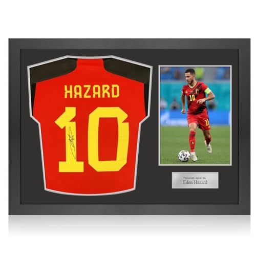 Exclusive Memorabilia Belgisches Fußballtrikot, signiert von Eden Hazard. Symbolrahmen von Exclusive Memorabilia
