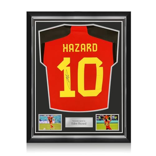 Exclusive Memorabilia Belgisches Fußballtrikot, signiert von Eden Hazard. Überlegener Rahmen von Exclusive Memorabilia