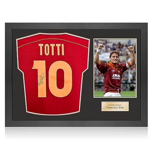 Exclusive Memorabilia Roma-Trikot 1998-99, signiert von Francesco Totti. Symbolrahmen von Exclusive Memorabilia