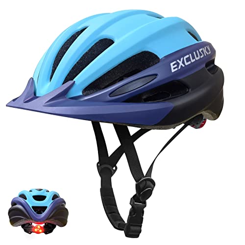 Exclusky Fahrradhelm Herren und Damen, Fahrradhelm mit Visier Fahrradhelm mit Licht Fahrradhelm Helm Geeignet für Mountainbike-Fahren (56-61CM) (Blau) von Exclusky